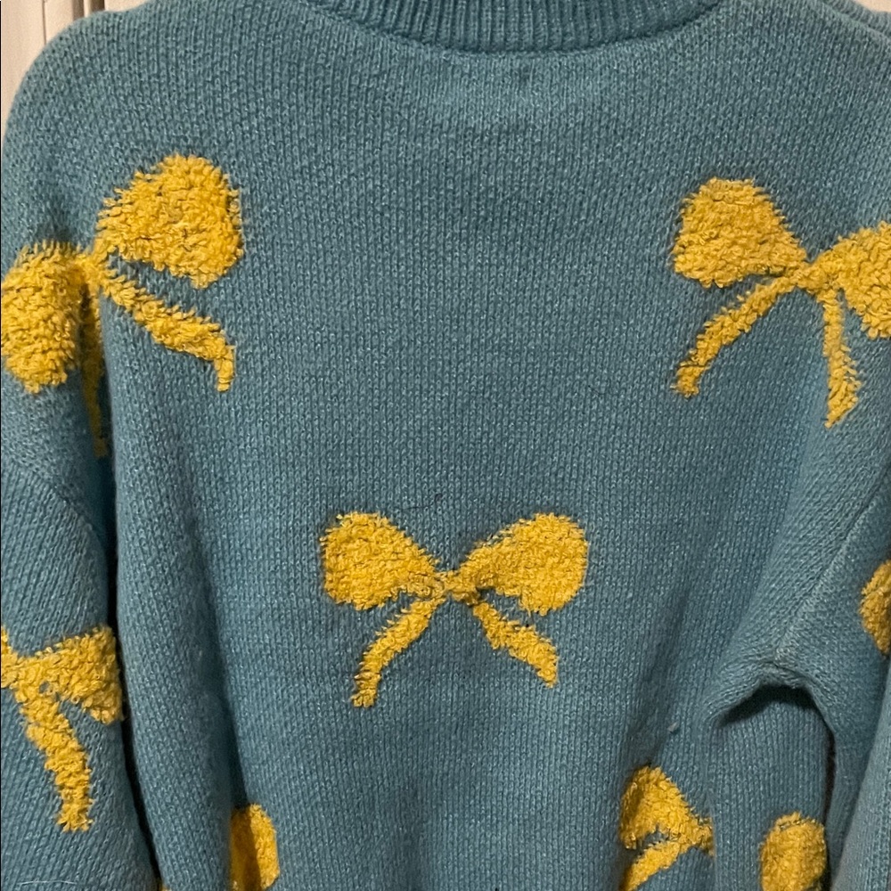 POL Women's Teal Sweater with Yellow Bow Details - Picture 7 of 10